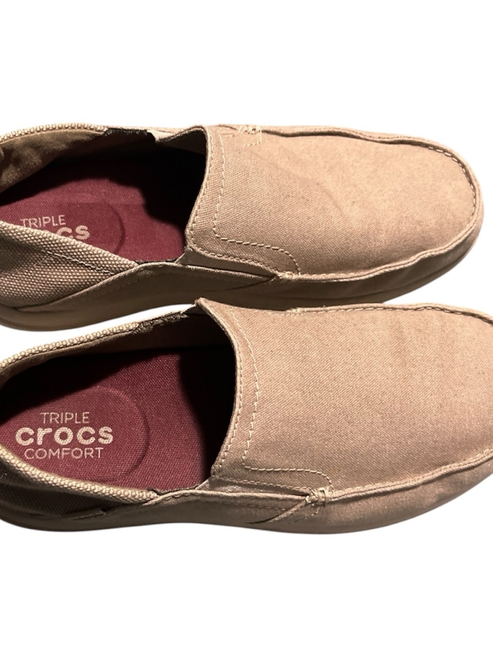 CROCS Men's Tan Slip-On Loafers with Burgundy Insole